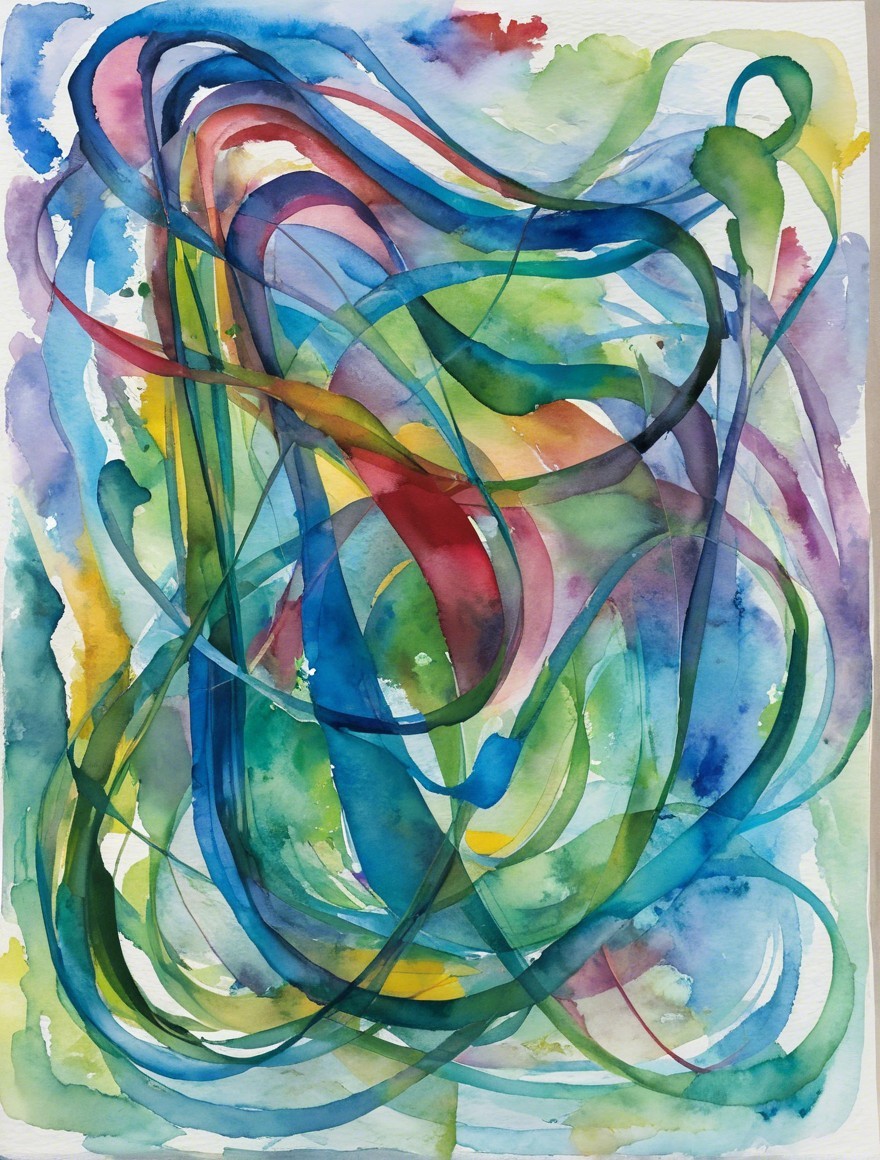 Vibrant Abstract Watercolor with Flowing Lines and Colors