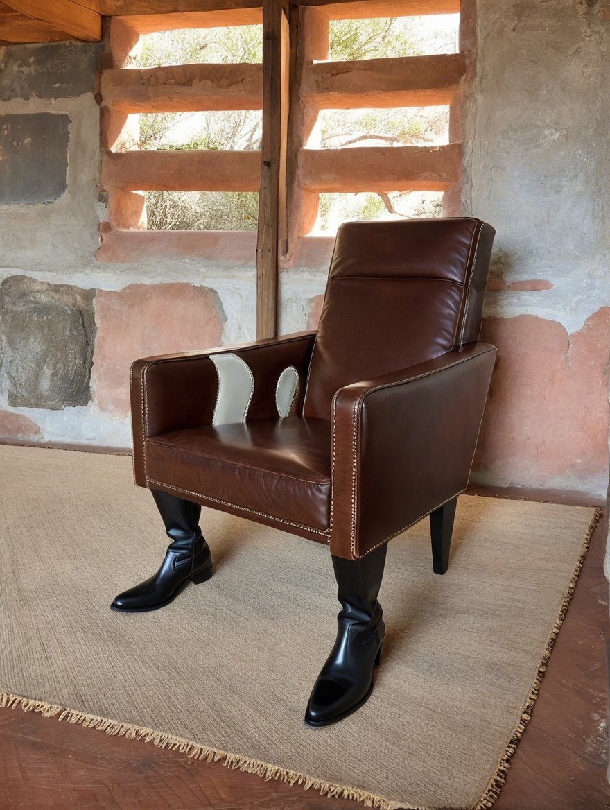 Unique Armchair with Leather Upholstery and Rustic Setting