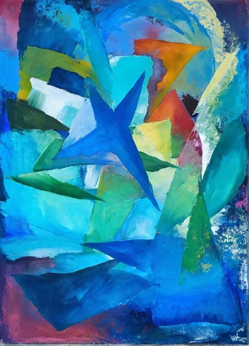 Dynamic Abstract Composition in Vibrant Blue Hues