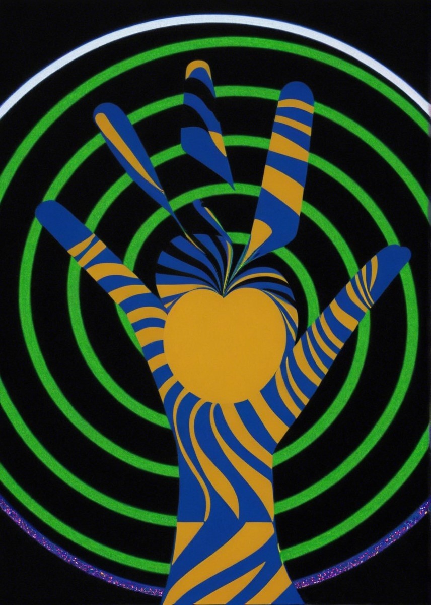 Stylized Hand with Stripes and Concentric Circles