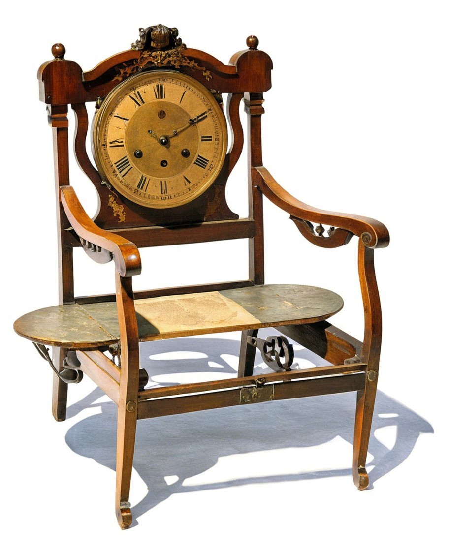 Antique Clock Chair with Ornate Wooden Frame