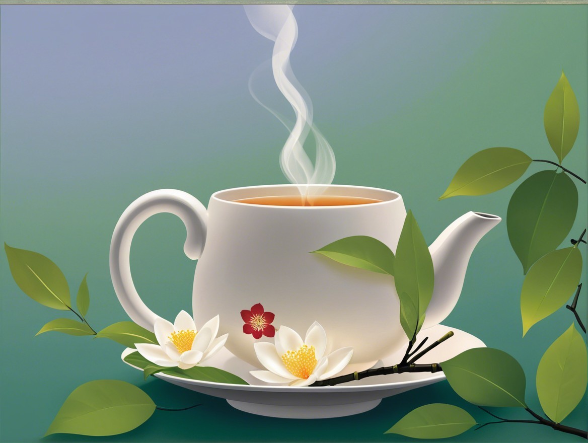 Serene illustration of a steaming white teapot