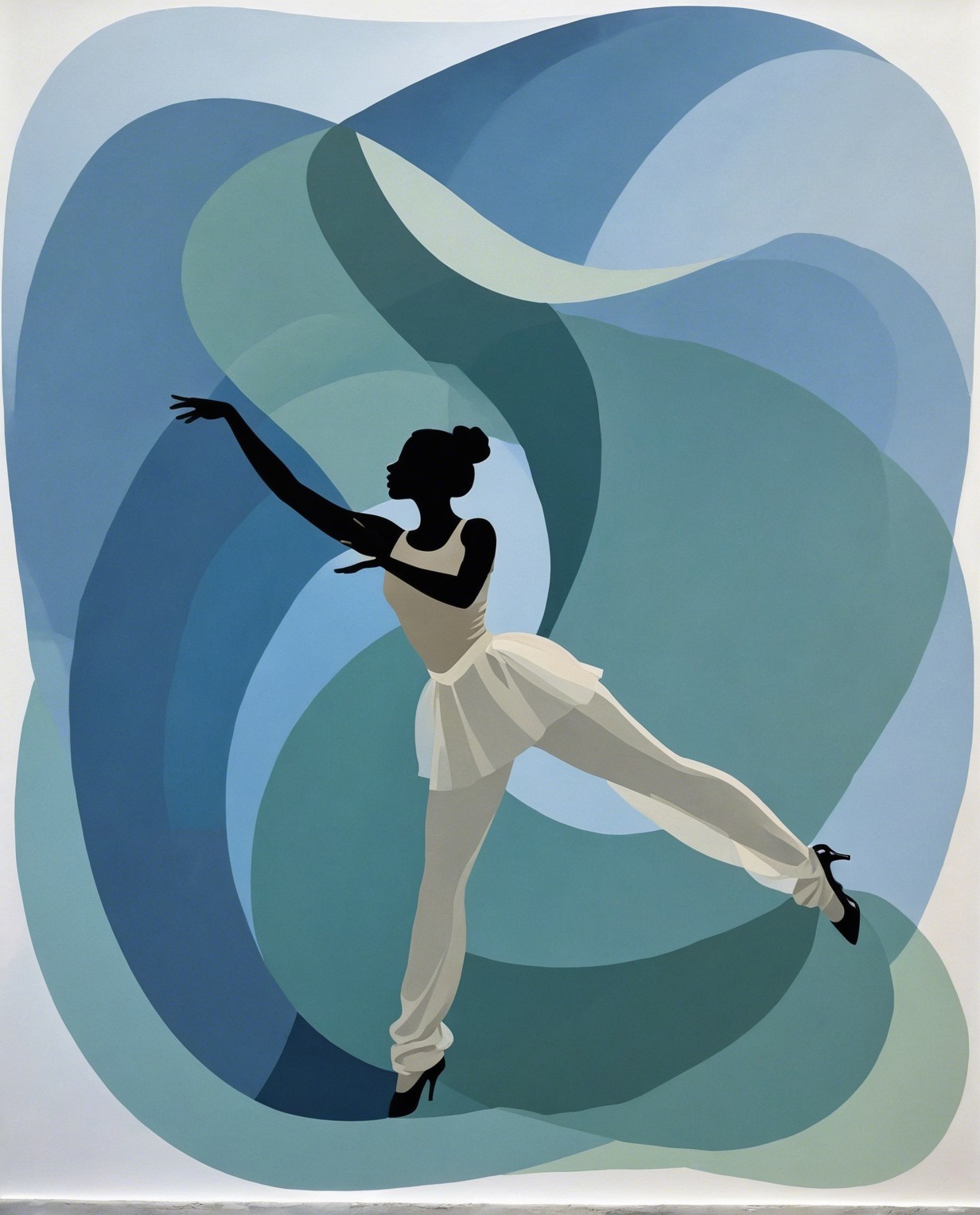 Silhouette of a Dancer with Abstract Blue and Green Background