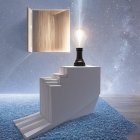 Minimalist Interior with Floating Light Cube and Rug