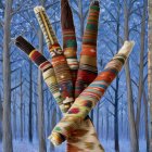 Hand Sculpture in Snowy Winter Landscape