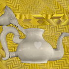 Metal Bird Sculpture with Yellow Geometric Background