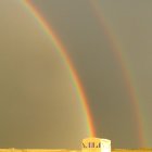 Woman in White Dress in Wheat Field with Rainbows