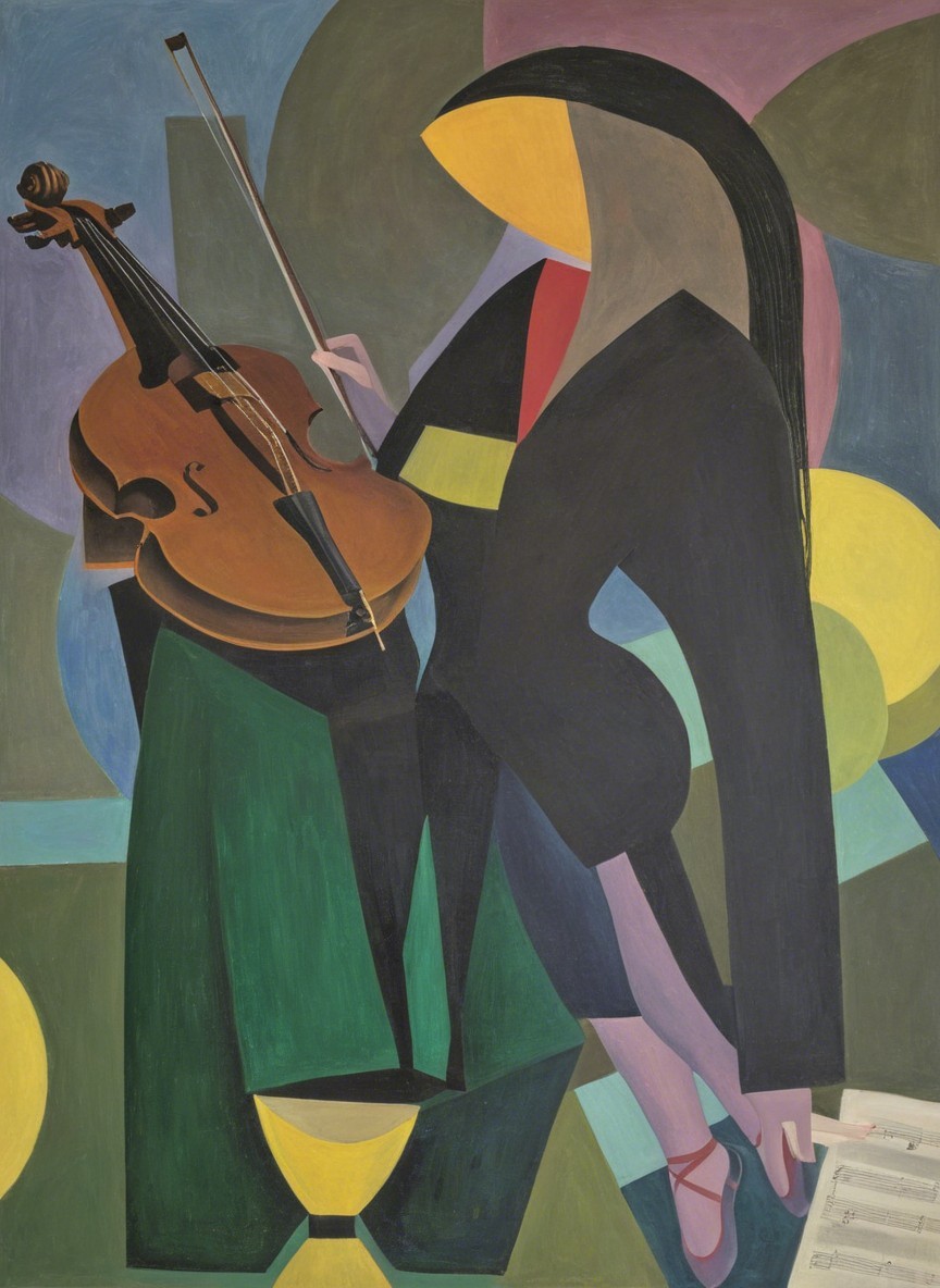 Stylized Violinist with Geometric Shapes and Colors