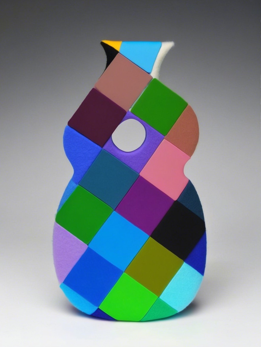 Stylized Guitar Silhouette in Colorful Mosaic Design