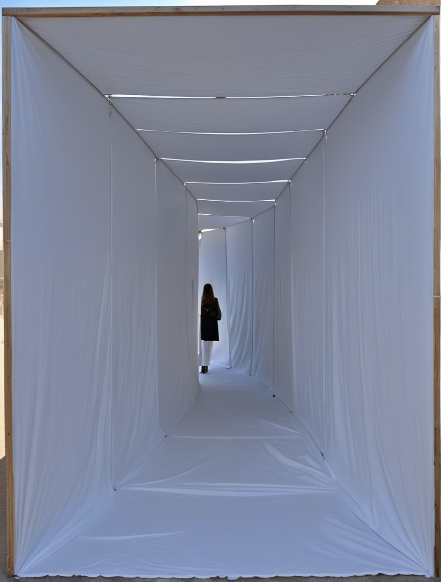 Narrow Corridor with White Drapes and Natural Light