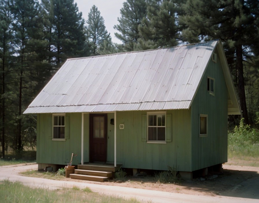 Quaint Green A-Frame House Surrounded by Trees
