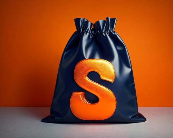 Black Glossy Finish Bag with Orange Letter 'S' on Orange Backdrop