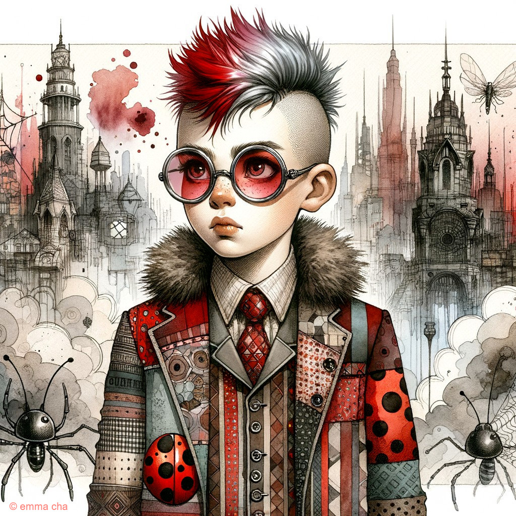 Gothic Character with Unique Outfit and Whimsical Elements