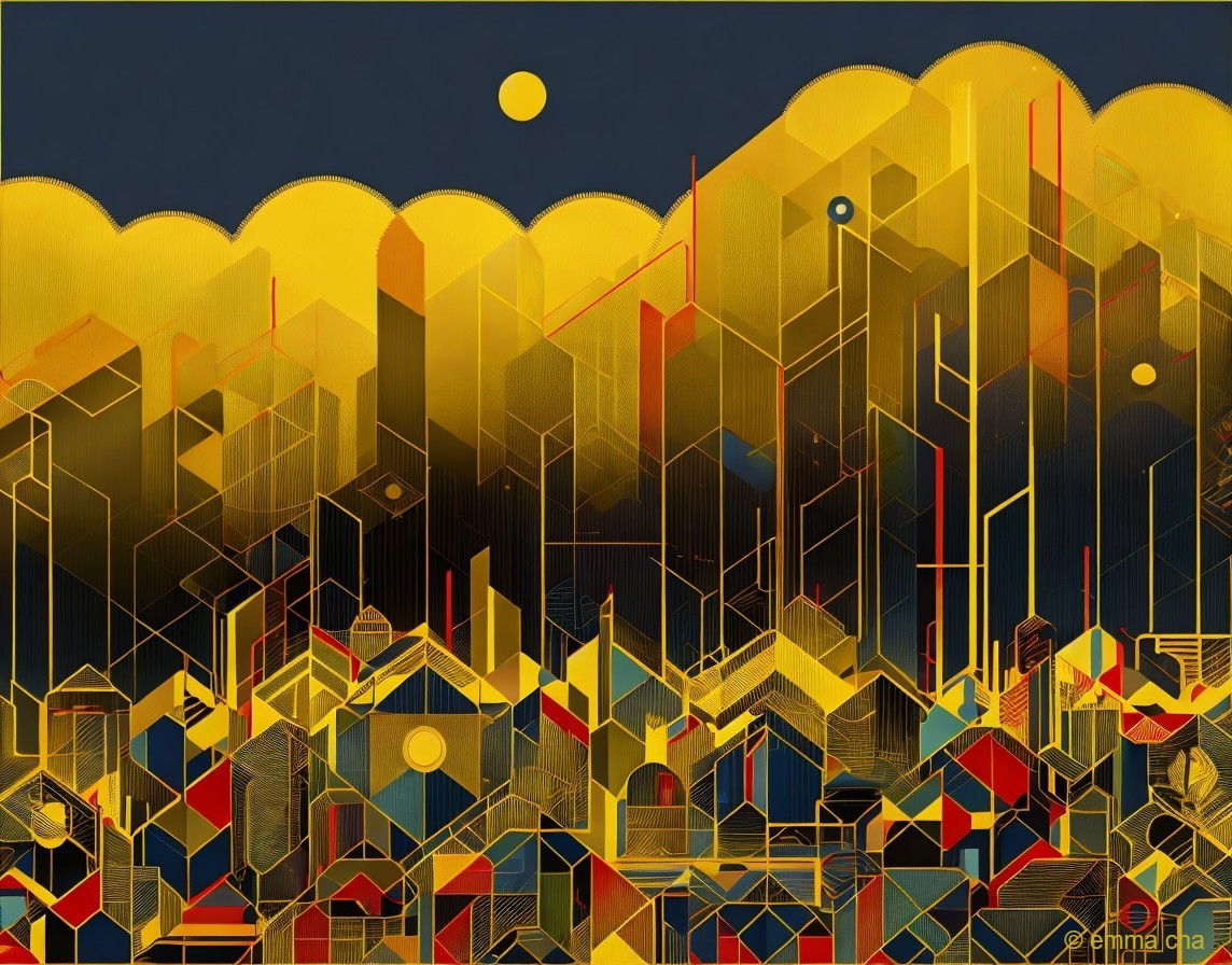 Vibrant Abstract Cityscape with Geometric Shapes