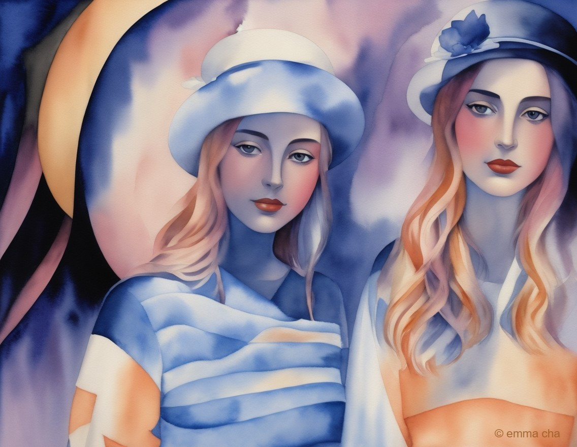Elegant Women in Dreamlike Pastel Artwork