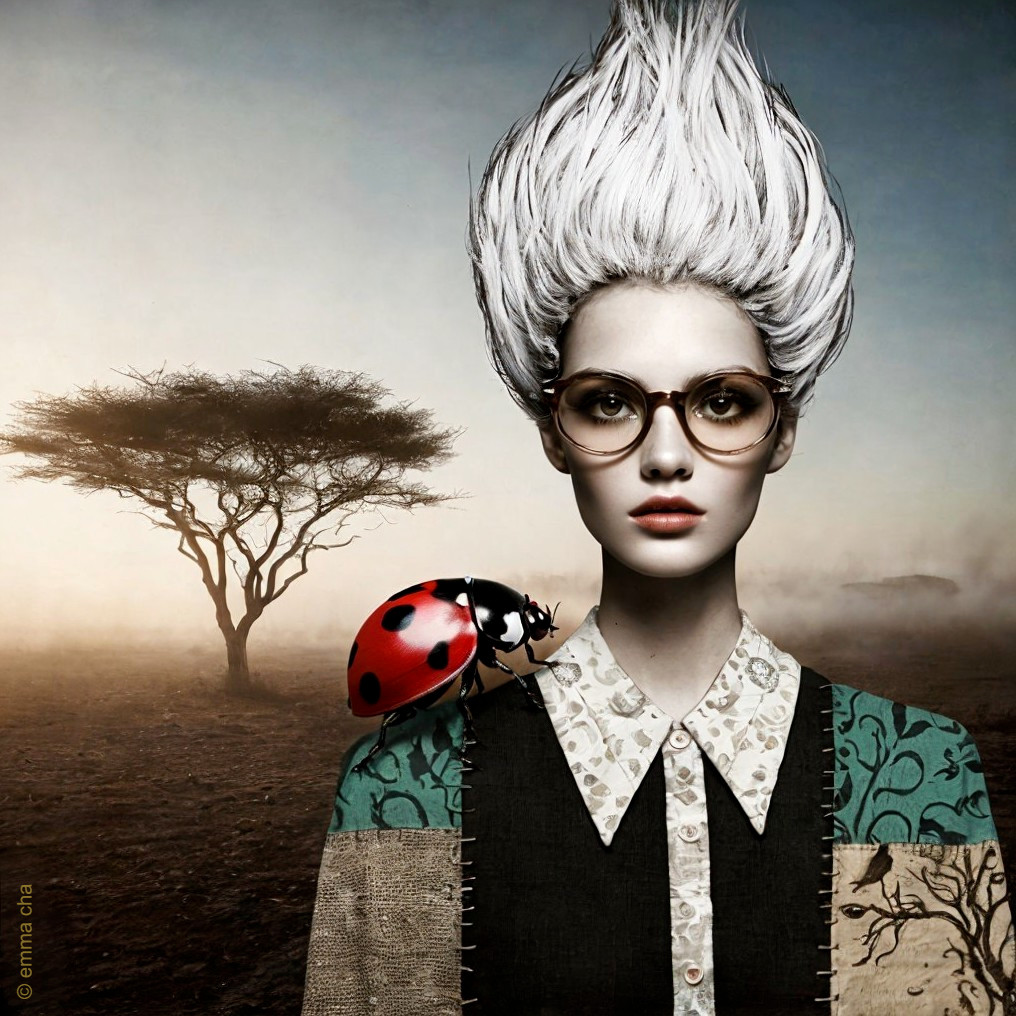 Portrait of a Woman with White Hair and Eclectic Style