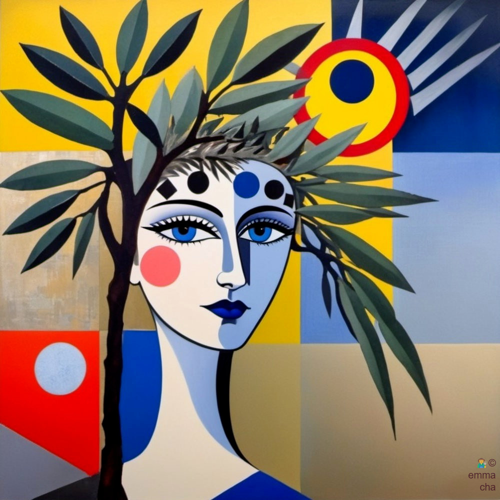 Stylized Portrait of a Woman with Nature Elements