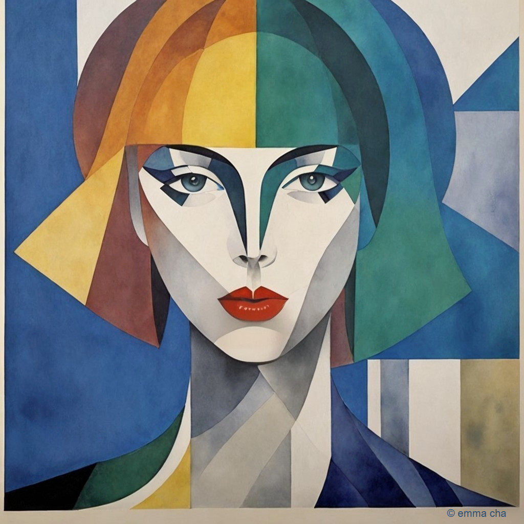 Stylized portrait of a woman with geometric design