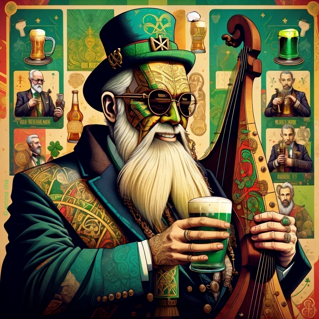 Colorful Character with Green Face and Beer Theme