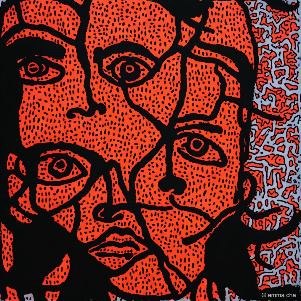 Abstract Design with Bold Lines and Orange Faces