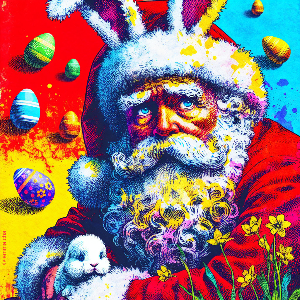 Colorful Illustration of Santa Claus with Bunny Ears