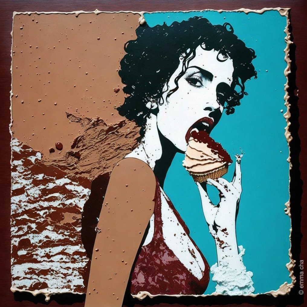 Graphic Portrait of Woman with Cupcake and Bold Colors