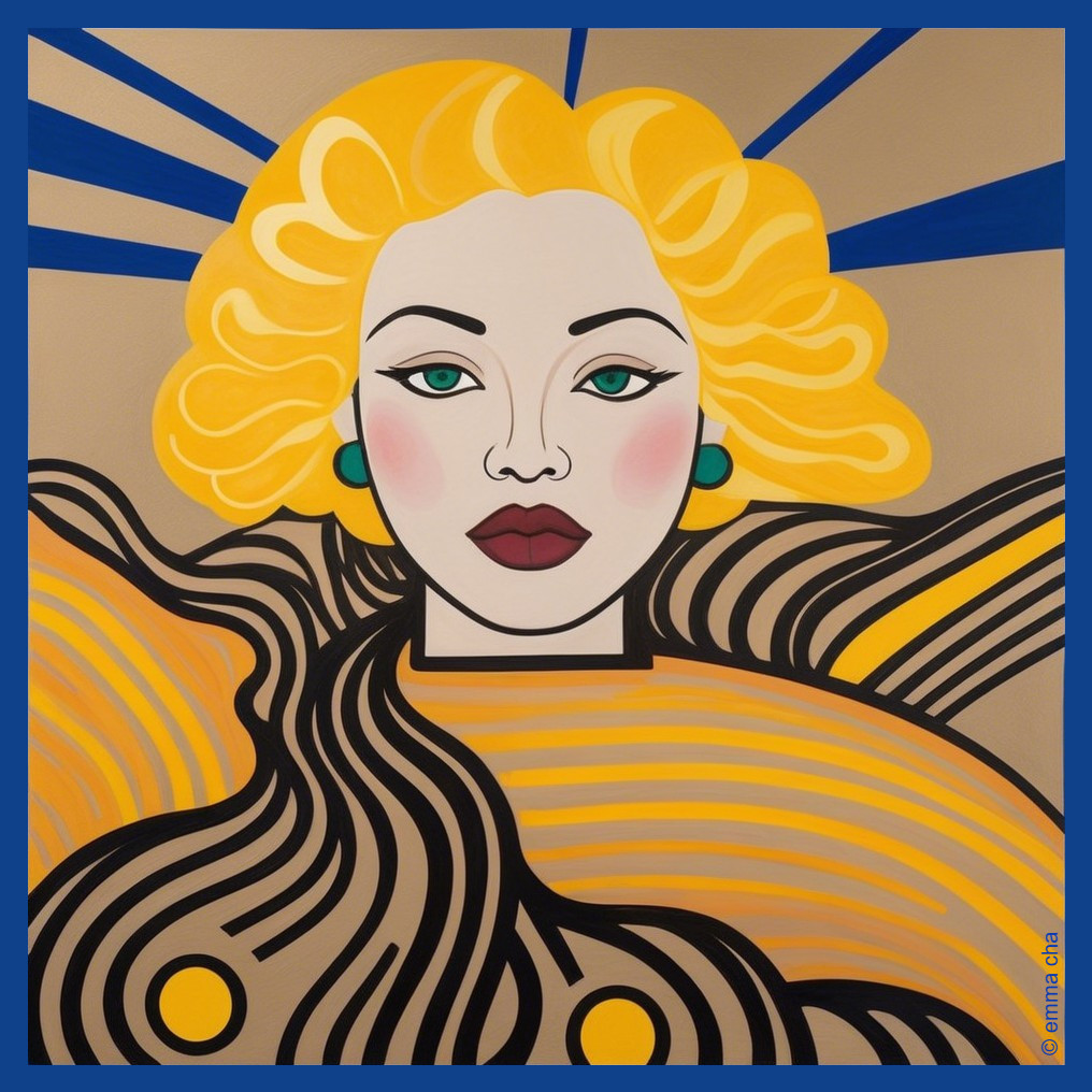 Artistic portrayal of a confident woman with blue eyes