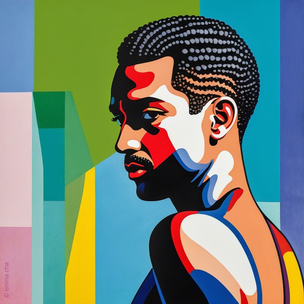 Bold Portrait with Textured Hair and Vivid Colors