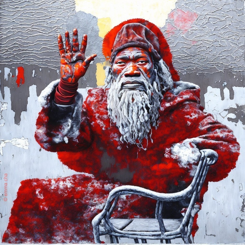 Vibrant Red Cloak Figure in Muted Grey Background
