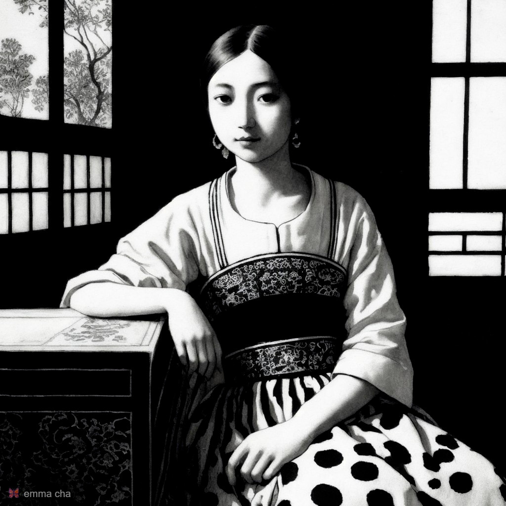 Young Woman in Traditional Dress by Window
