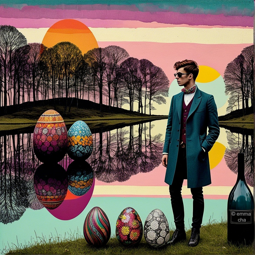 Fashionable Figure and Decorated Eggs by Serene Lake