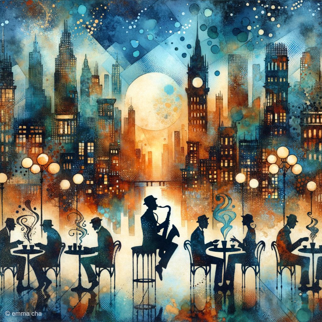 Vibrant Cityscape at Dusk with Abstract Buildings