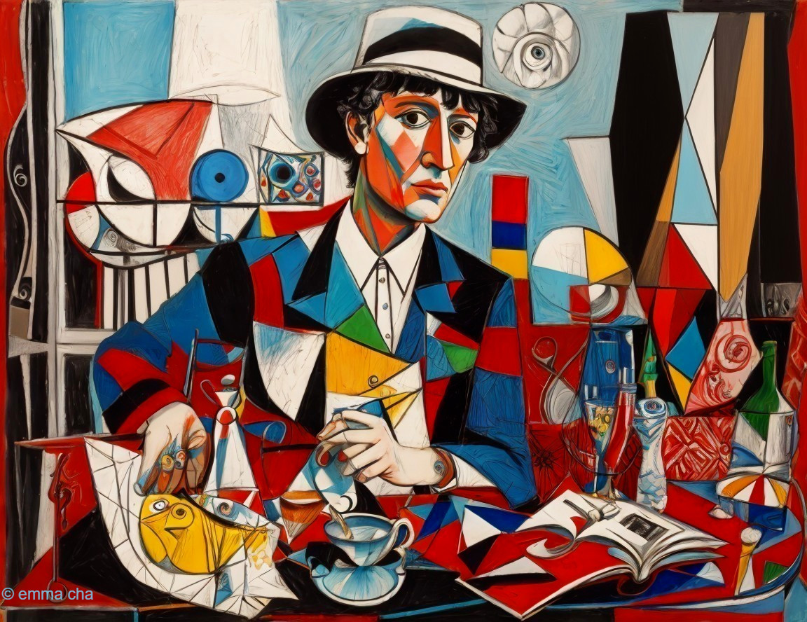 Cubist Portrait of a Man with Abstract Objects