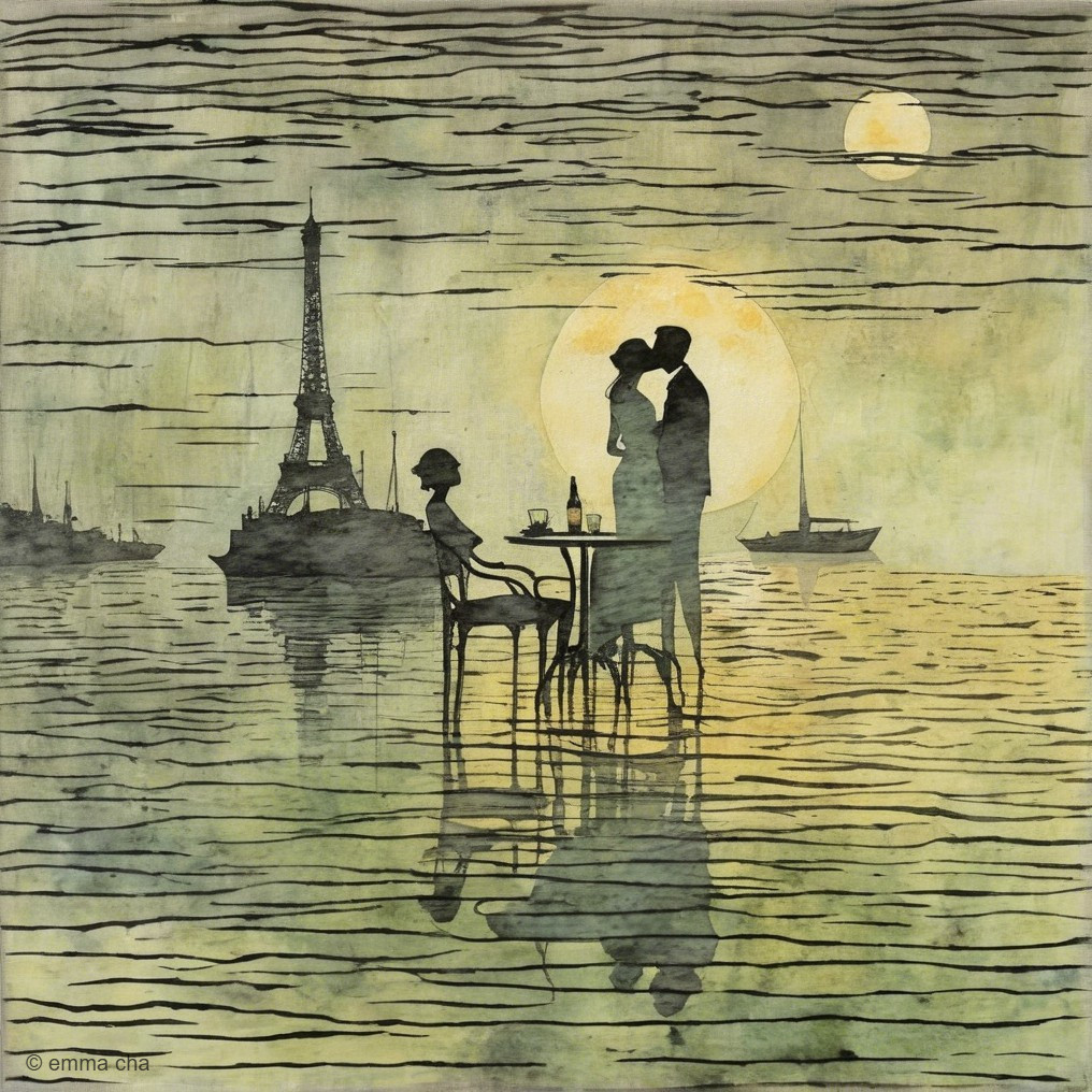 Romantic Parisian Evening with Eiffel Tower and Moon