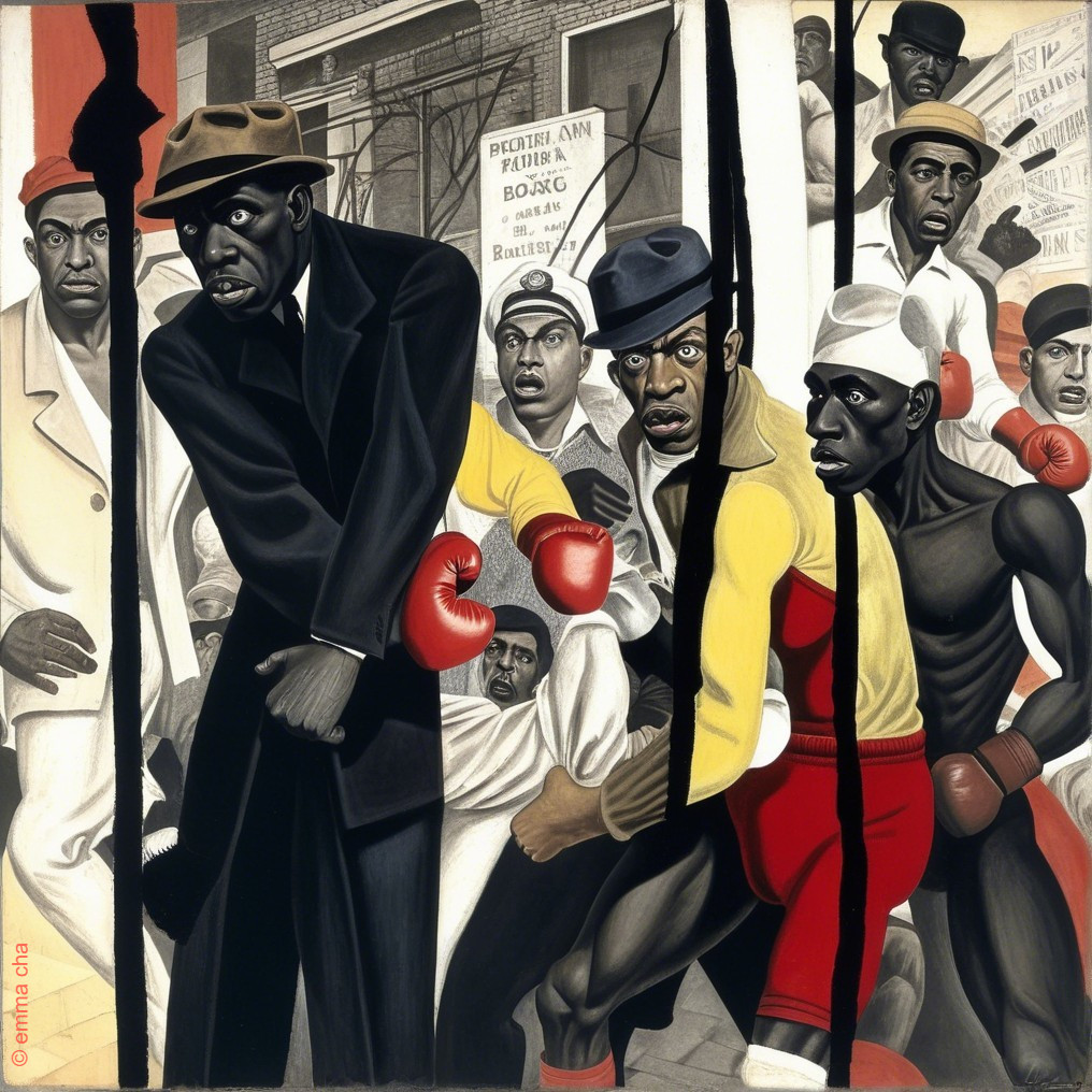 Tense Boxing Scene with Determined African American Boxers