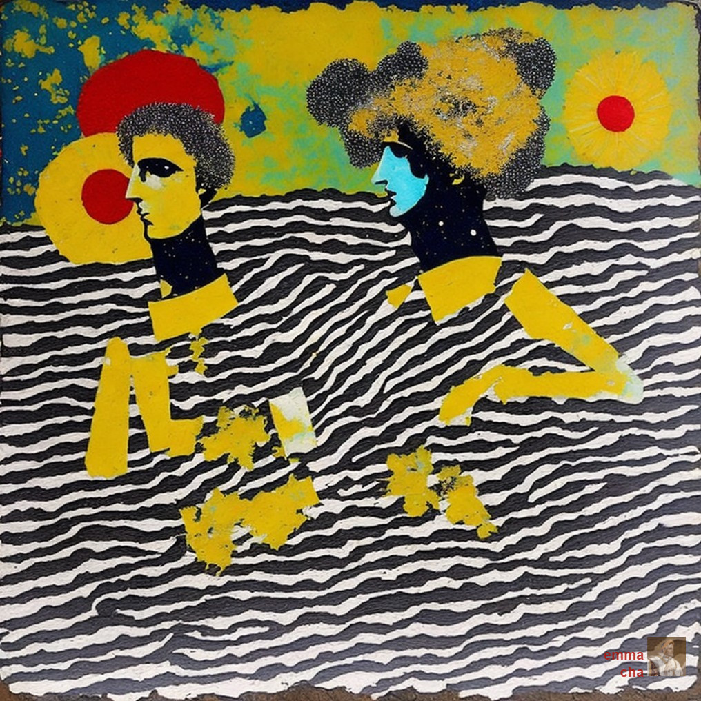 Abstract Figures in Vibrant Surreal Background