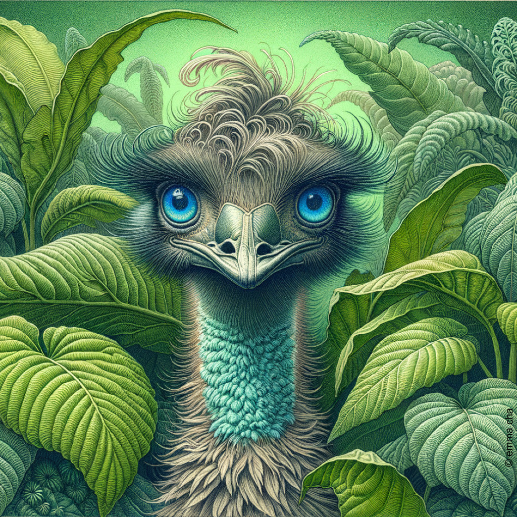 Whimsical Bird with Blue Eyes in Lush Jungle Setting
