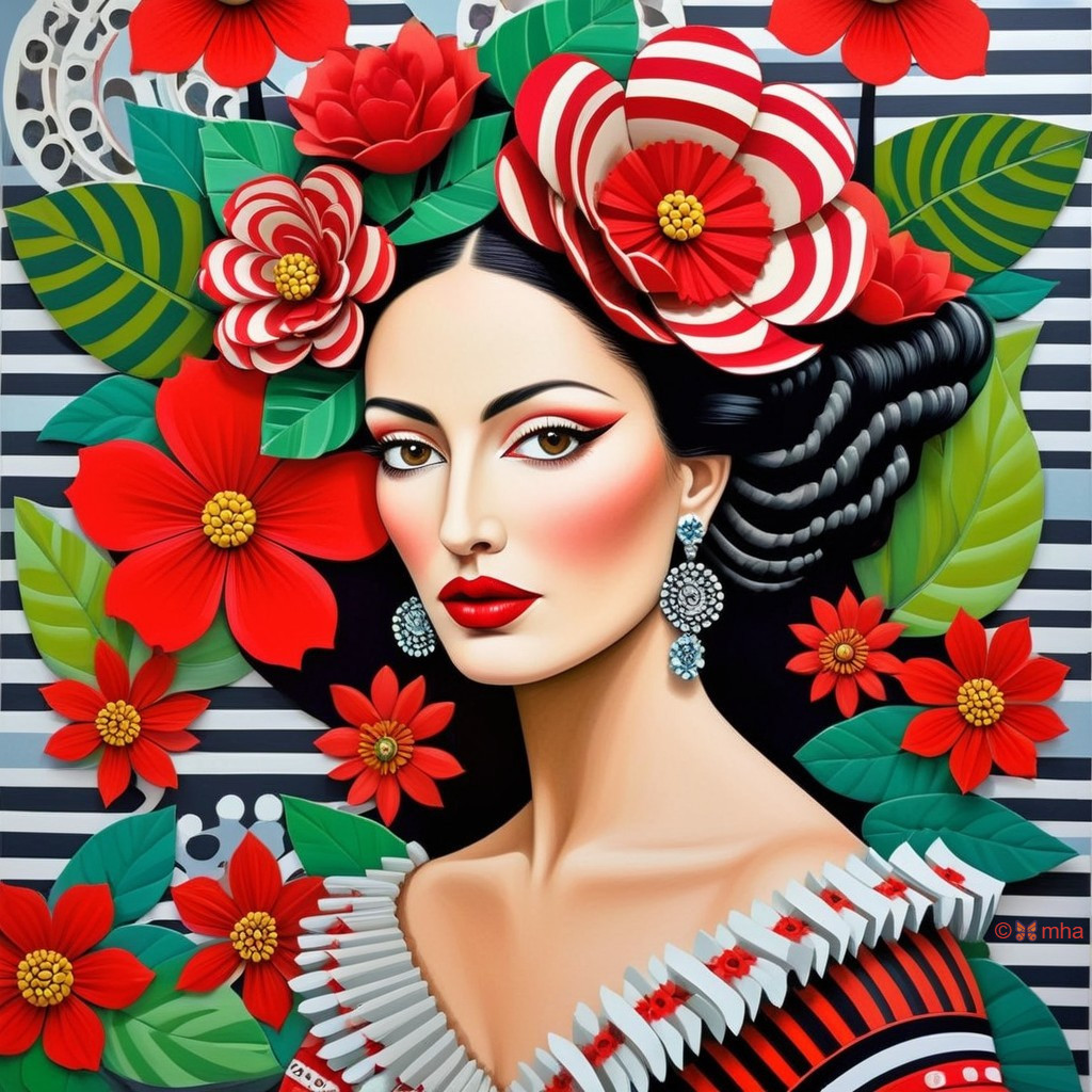 Vibrant Portrait of a Woman with Floral Elements