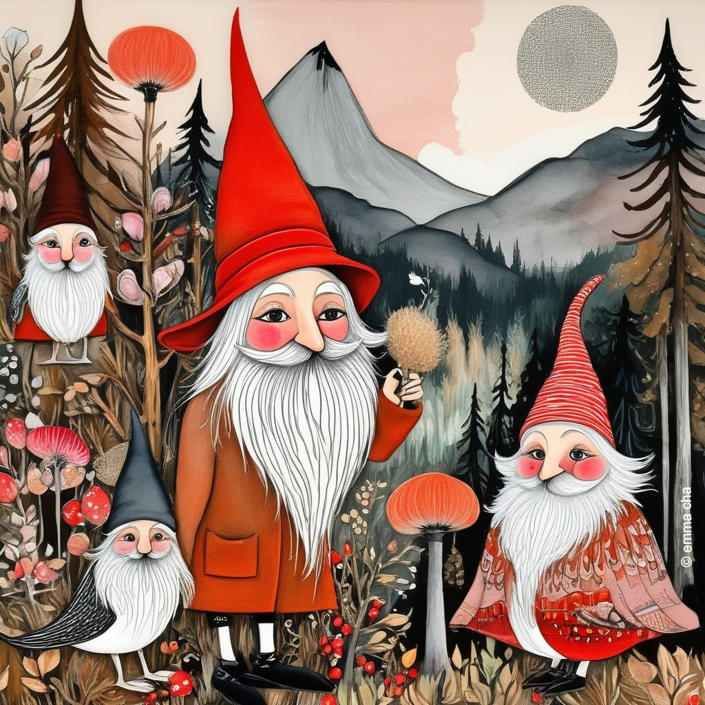 Whimsical Forest Gnomes in Enchanting Landscape