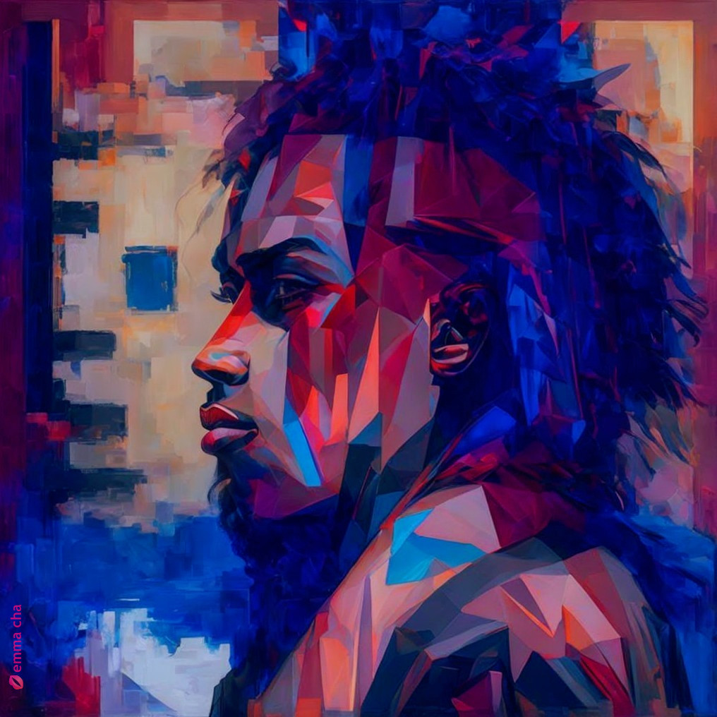 Abstract Portrait with Bold Colors and Geometric Shapes