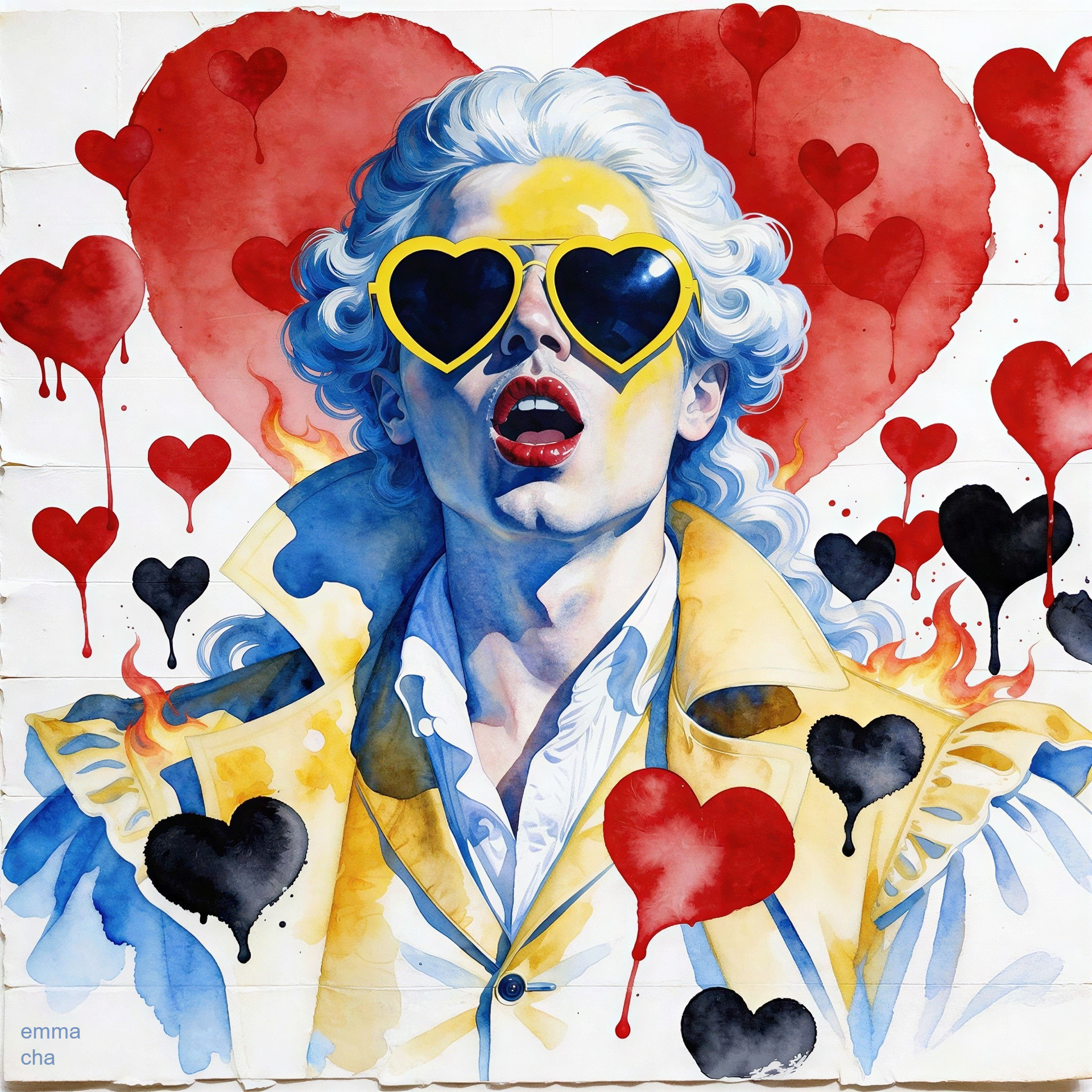 Close-up Watercolor of Stylish Male Figure in Neoclassical Fashion