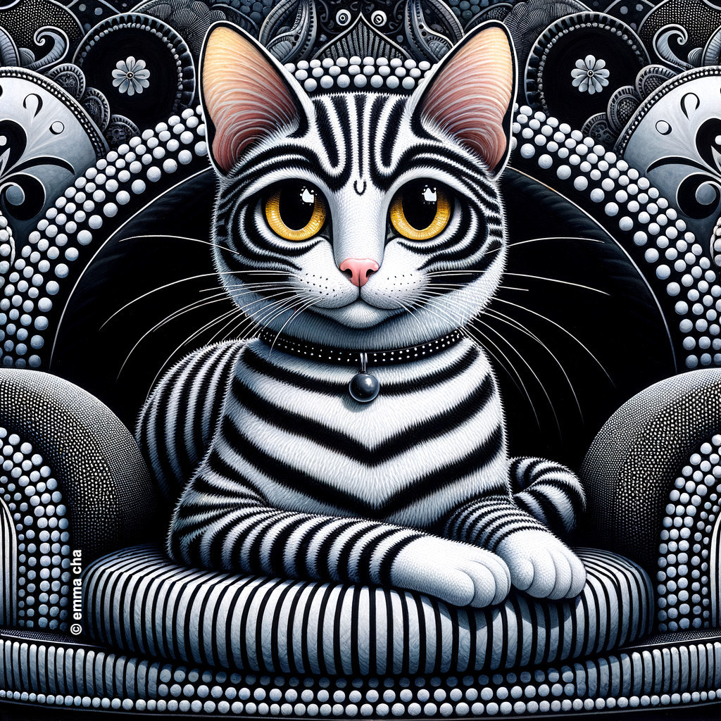 Black and White Striped Cat on Decorative Armchair
