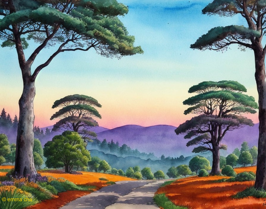 Serene Landscape with Trees and Vibrant Fields