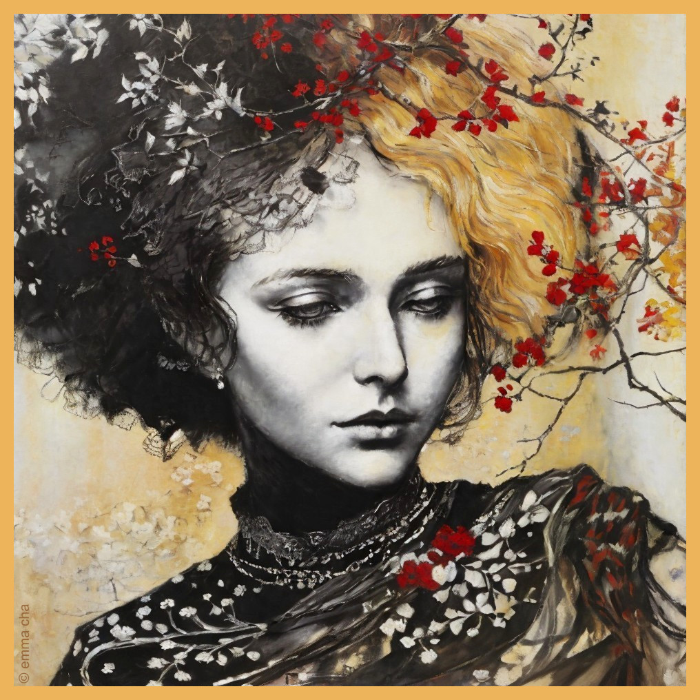 Portrait of a woman with vibrant colors and flowers