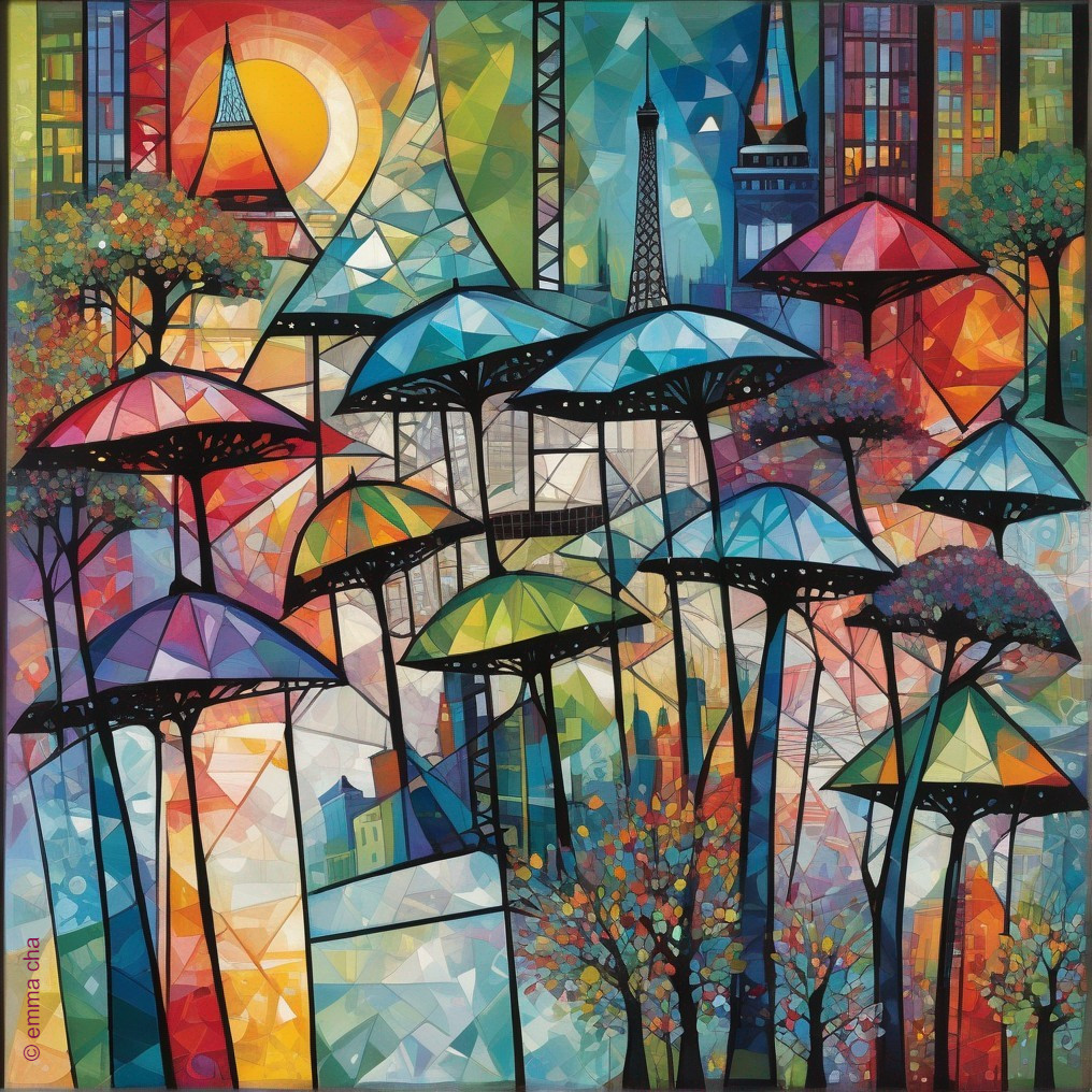 Abstract Cityscape with Colorful Geometric Shapes