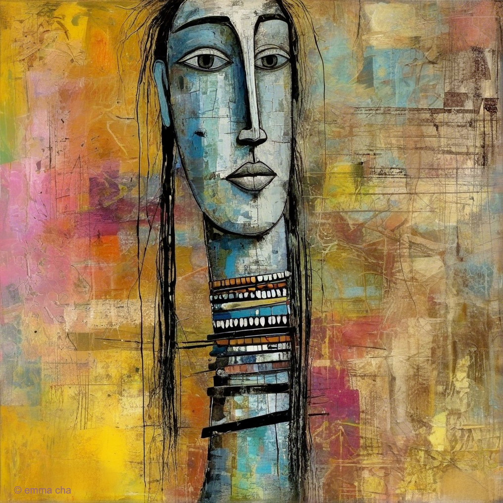 Abstract Portrait of a Woman with Bold Colors and Features