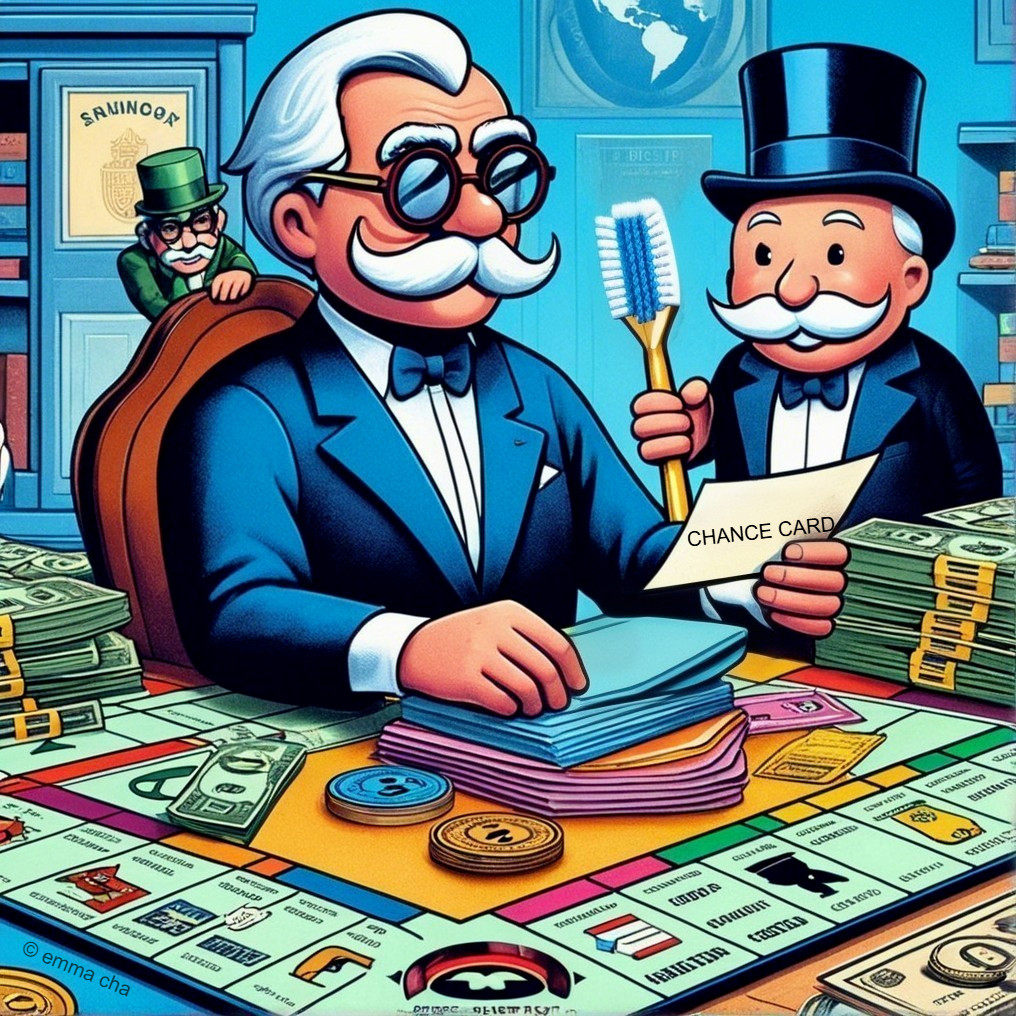 Whimsical Board Game Scene with Characters and Items