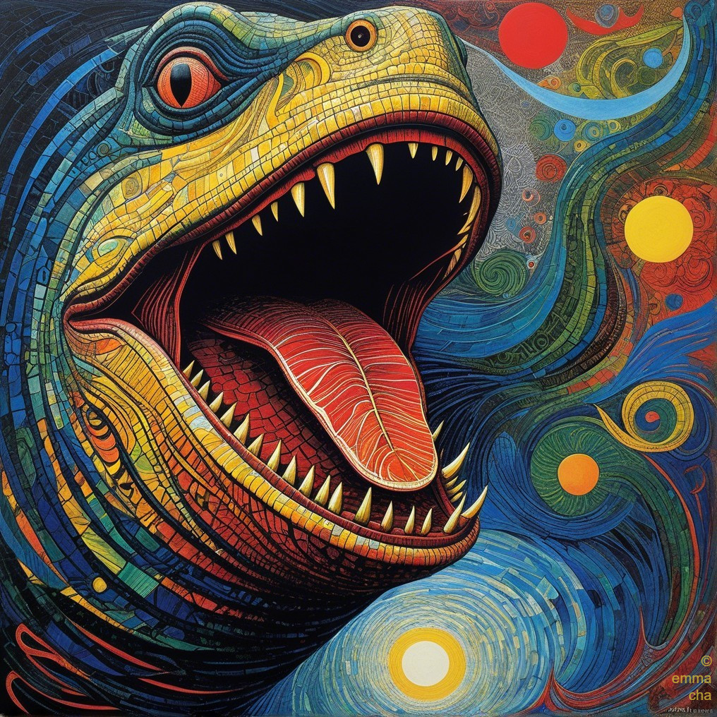 Vibrant Artwork of a Large Reptilian Creature