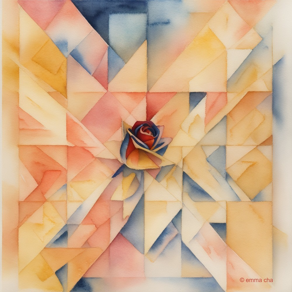 Abstract Composition with Geometric Shapes and Rose