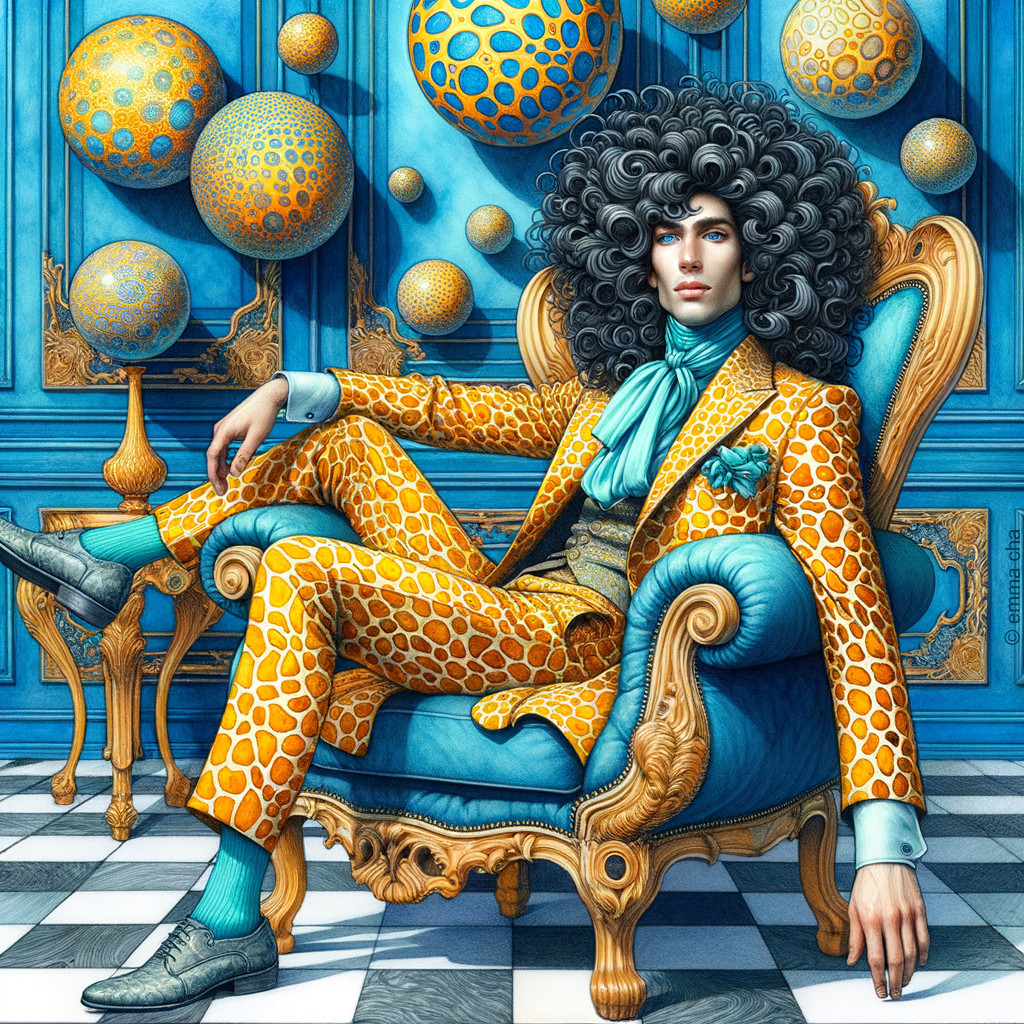 Stylish Figure in Orange Suit and Curly Hairstyle